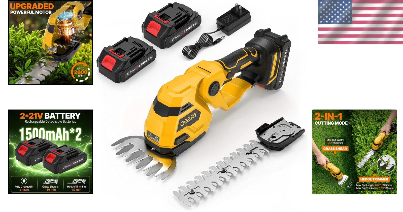 Dual Battery 21V Electric Hedge Trimmer & Grass Shears – Lightweight Design