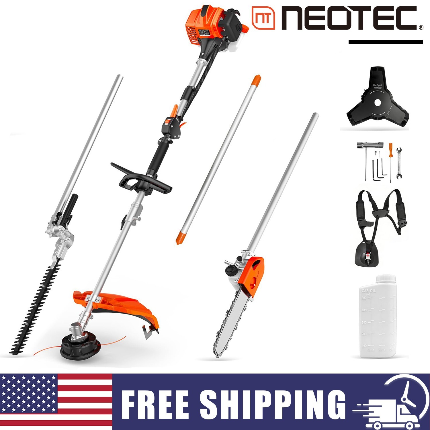 NEOTEC 4-in-1 Multi-Functional Trimming Tools Gas Hedge Trimmer 26CC Weed Eater