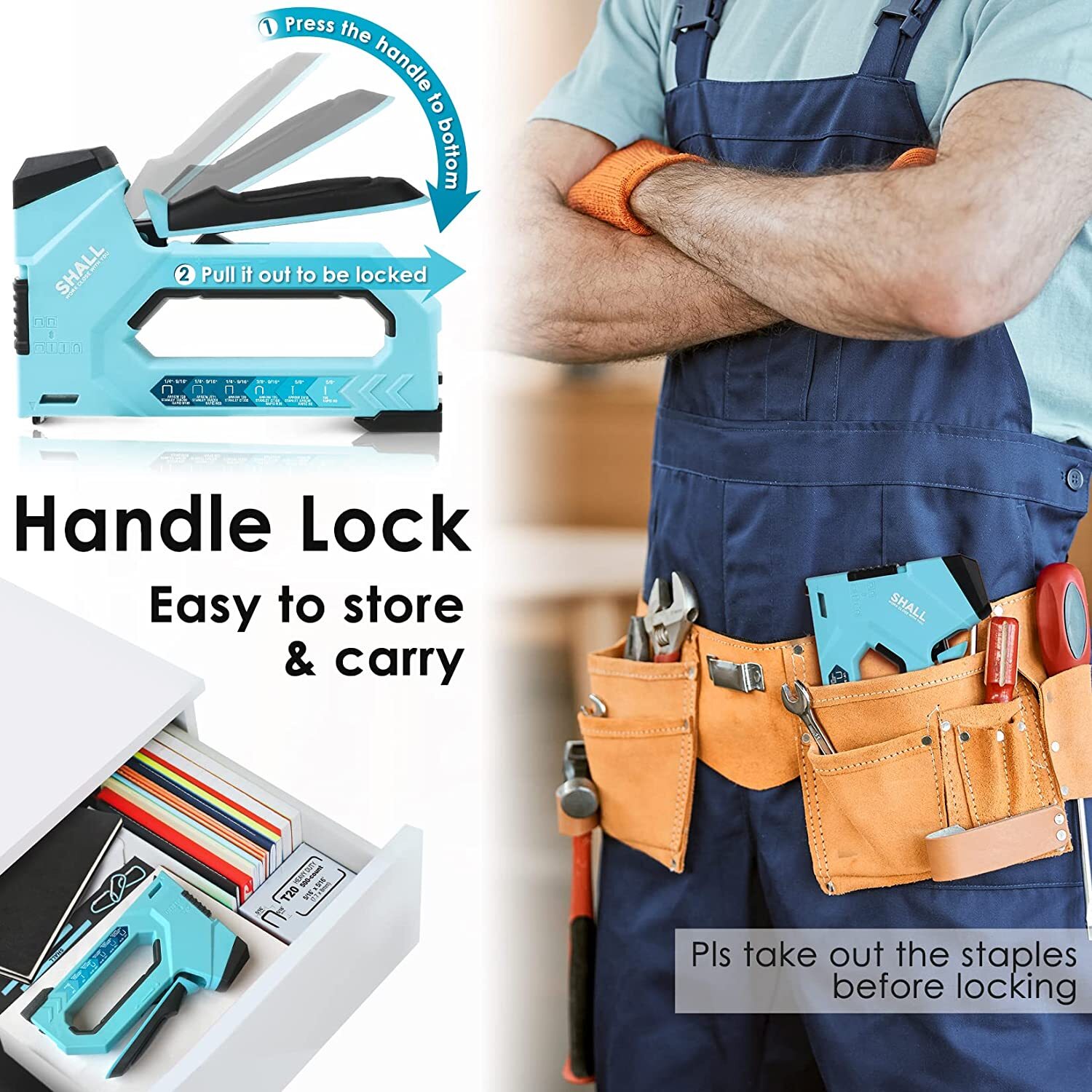 SHALL Heavy Duty 6 in 1 Staple Gun Tacker ,with 4000 Staples