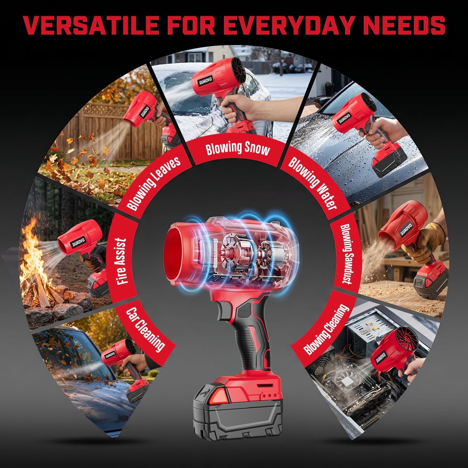 Powerful Cordless Leaf Blower 450 CFM 150 MPH, Handheld, Stepless Speed, Lawn &
