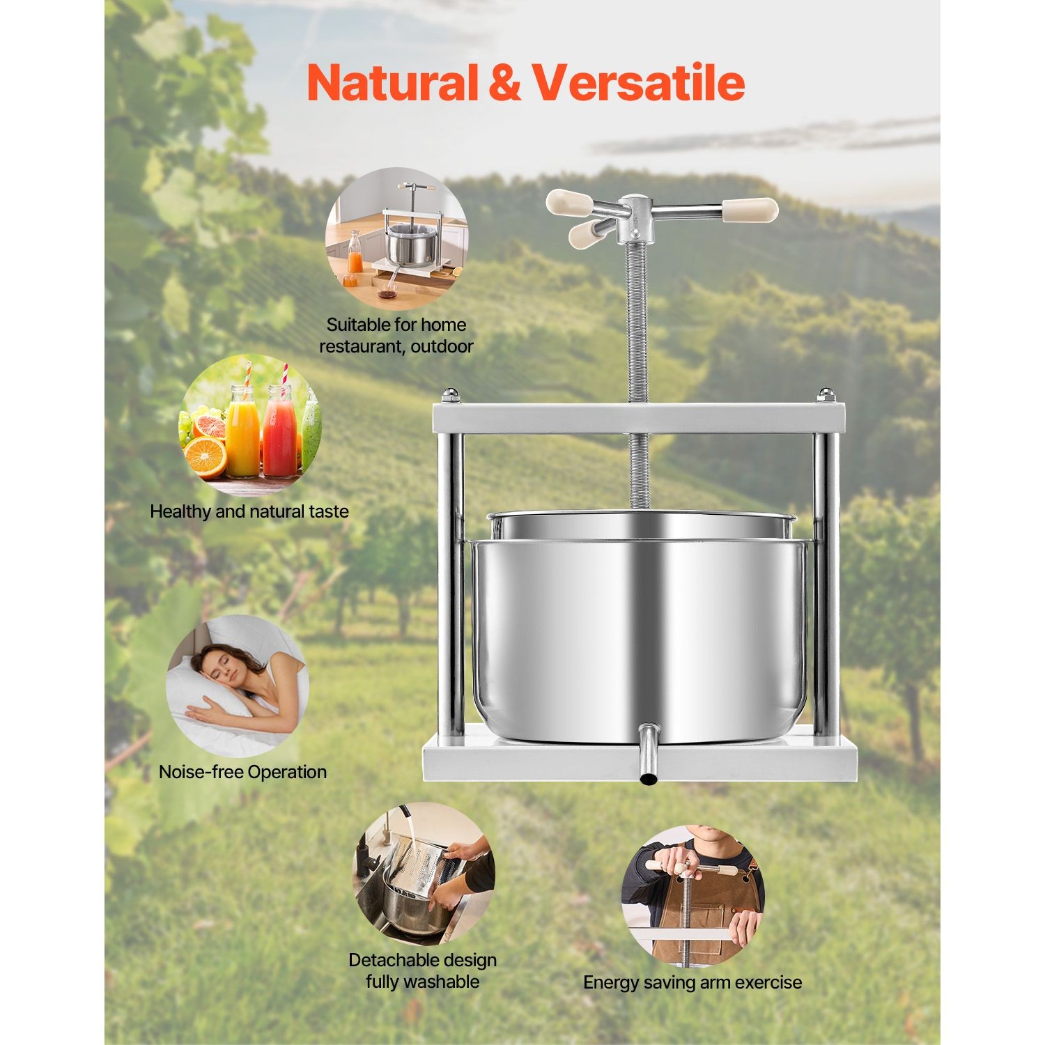 3.17 Gal Fruit Wine Press, 2 Stainless Steel Barrels, Manual Juice Maker for