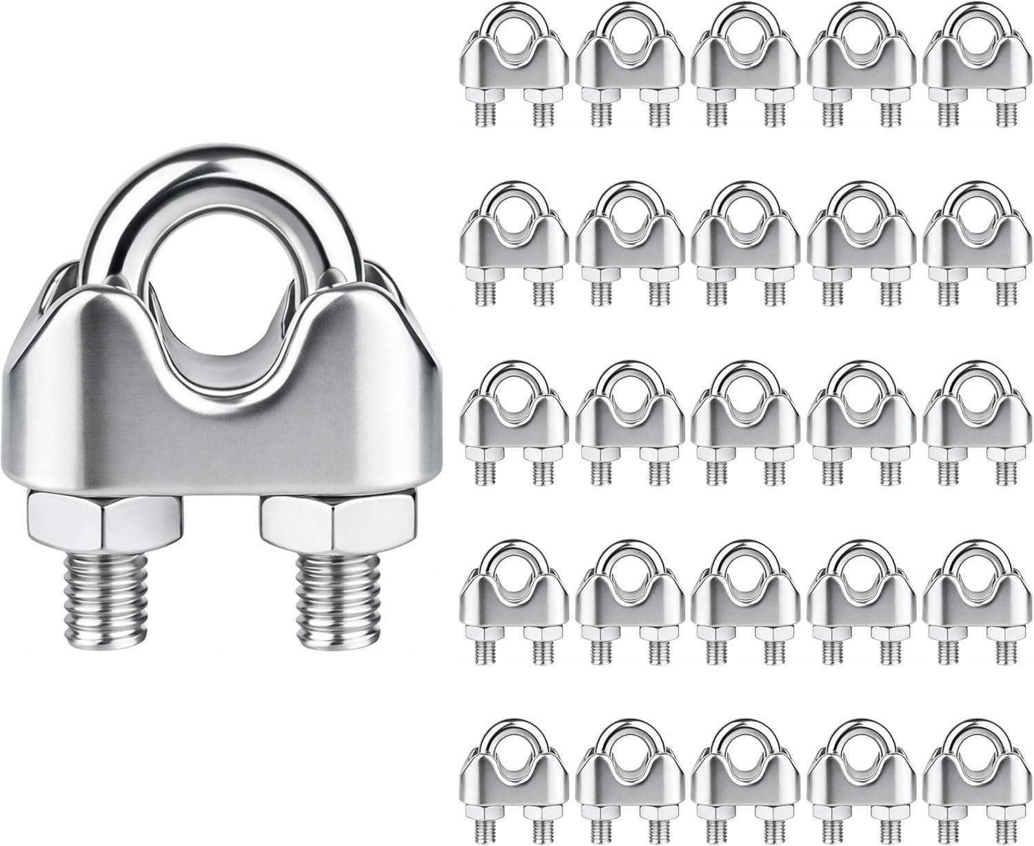 25pcs M4 3/16" Wire Rope Cable Clip Clamp 304 Stainless Steel Saddle Clamp