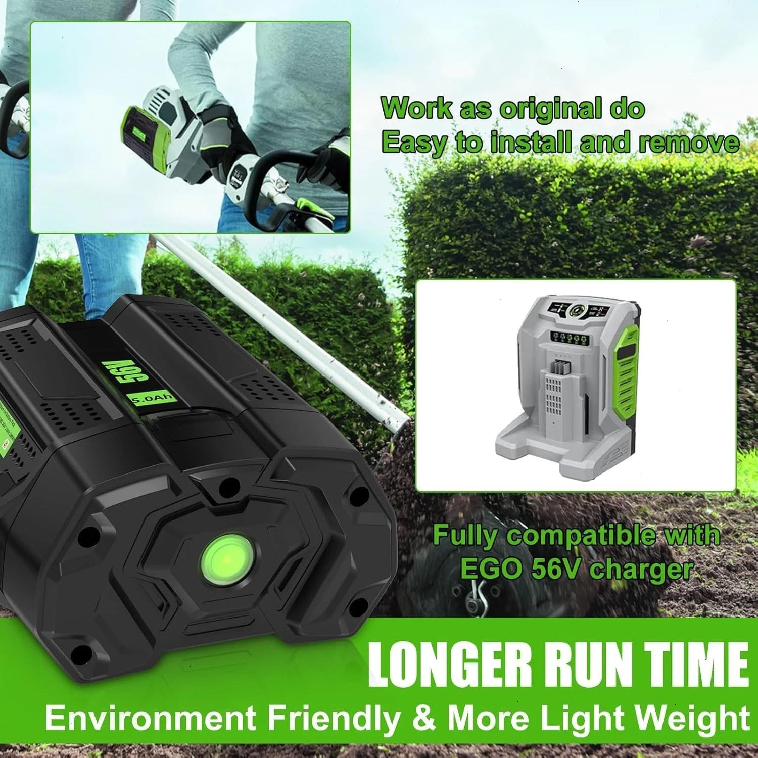 For Genuine EGO POWER+ BA2800T 56V 5.0 AH Battery w/ Fuel Gauge 56 Volt Power+
