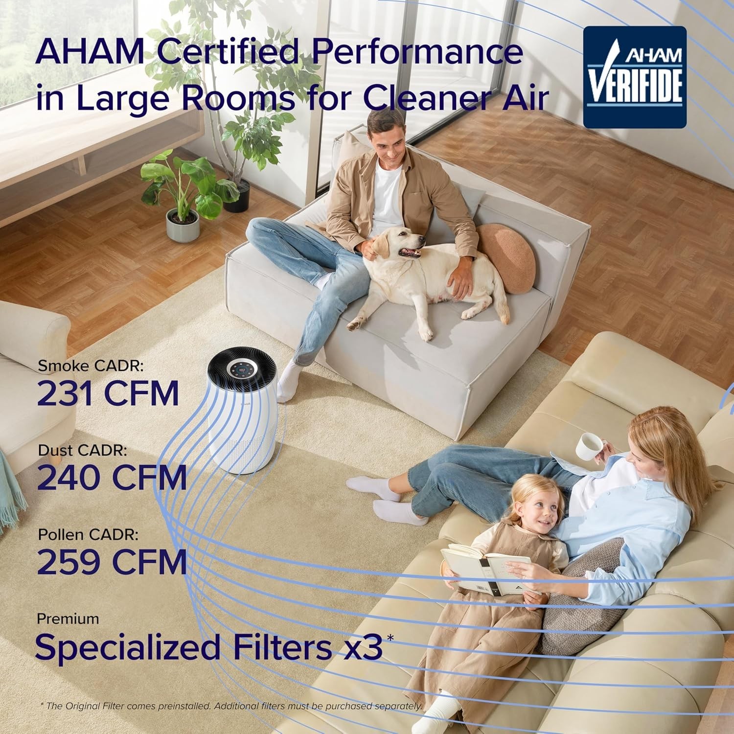 -P Whole-Room Air Purifier, 3-in-1 Filter, AHAM Certified