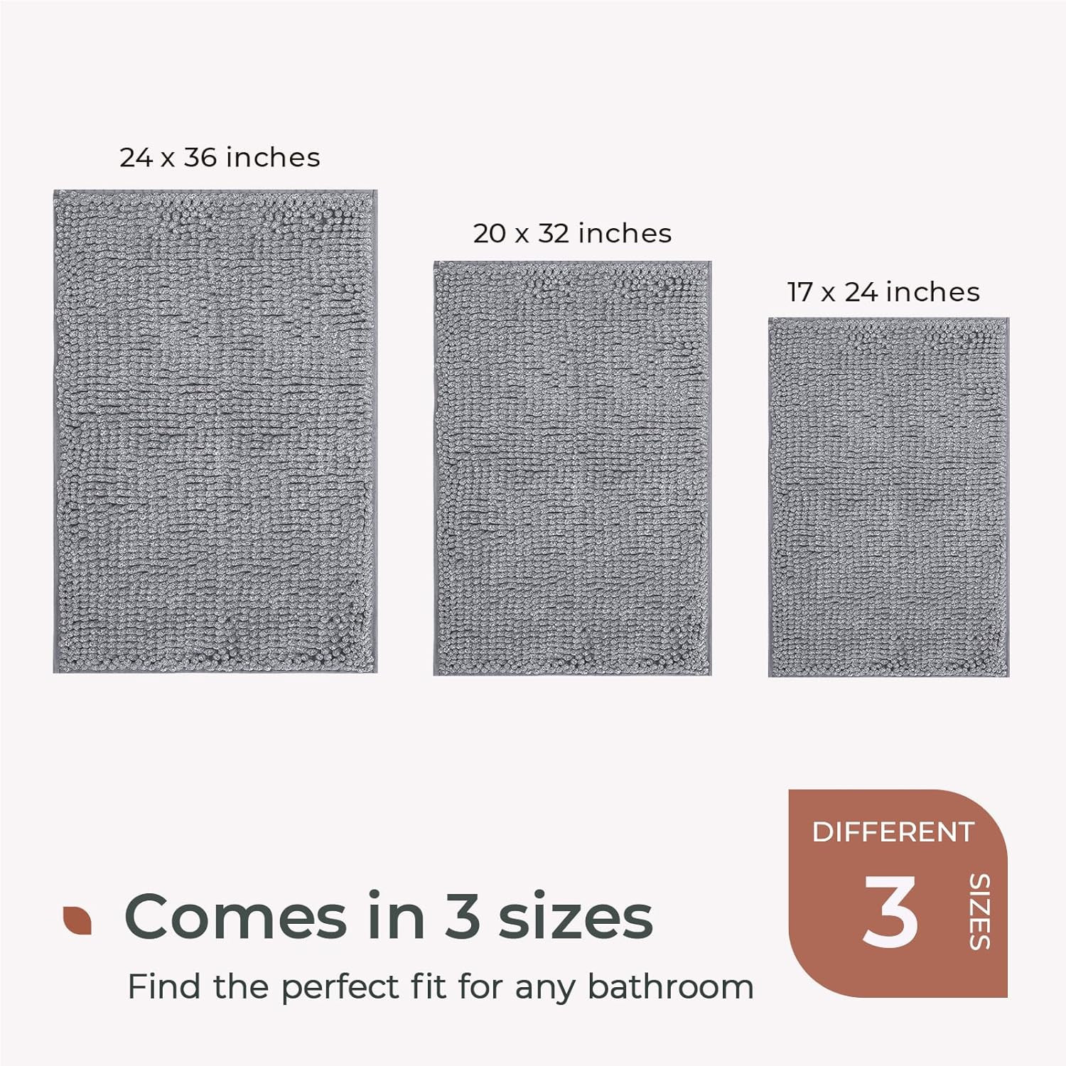 Chenille Bath Mat – Non-Slip Fluffy Shag Bathroom Rug Super Absorbent Microfiber