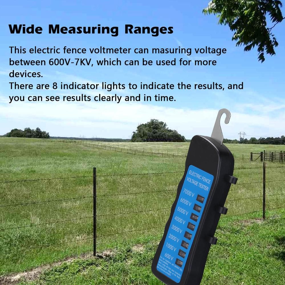 600V-7KV Garden Electric Fence Tester 8 Indicator Light Digital Voltmeter Device