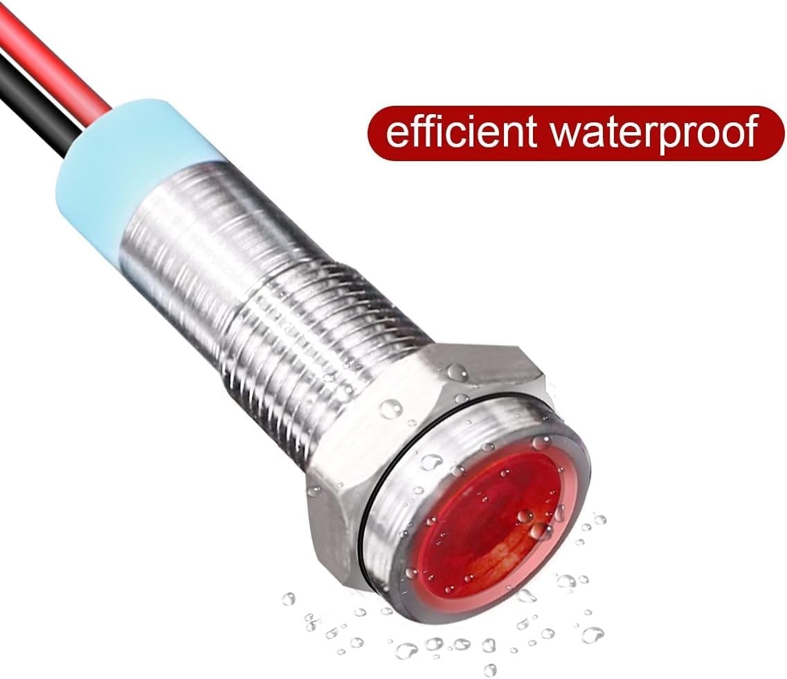 10pcs 6mm 1/4″ AC/DC 12-24V LED Metal Indicator Light Waterproof Signal Lamp(…