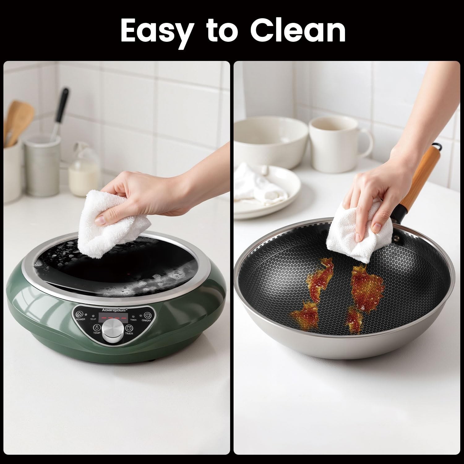 Abangdun 1700W 100V～185V Induction Cooktop Wok With Pan Electric Stove Burner