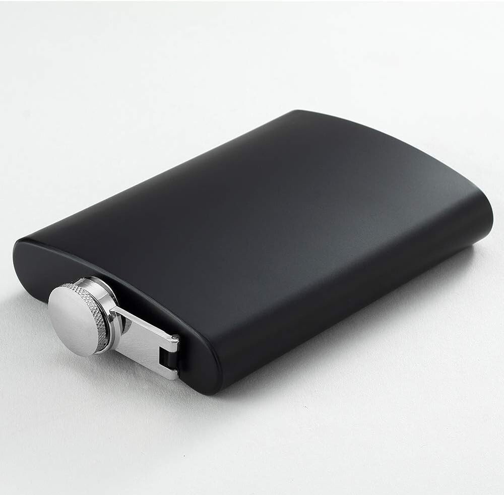 8 oz Matte Black Pocket Liquor Whiskey Hip Flask with Funnel, Stainless Steel