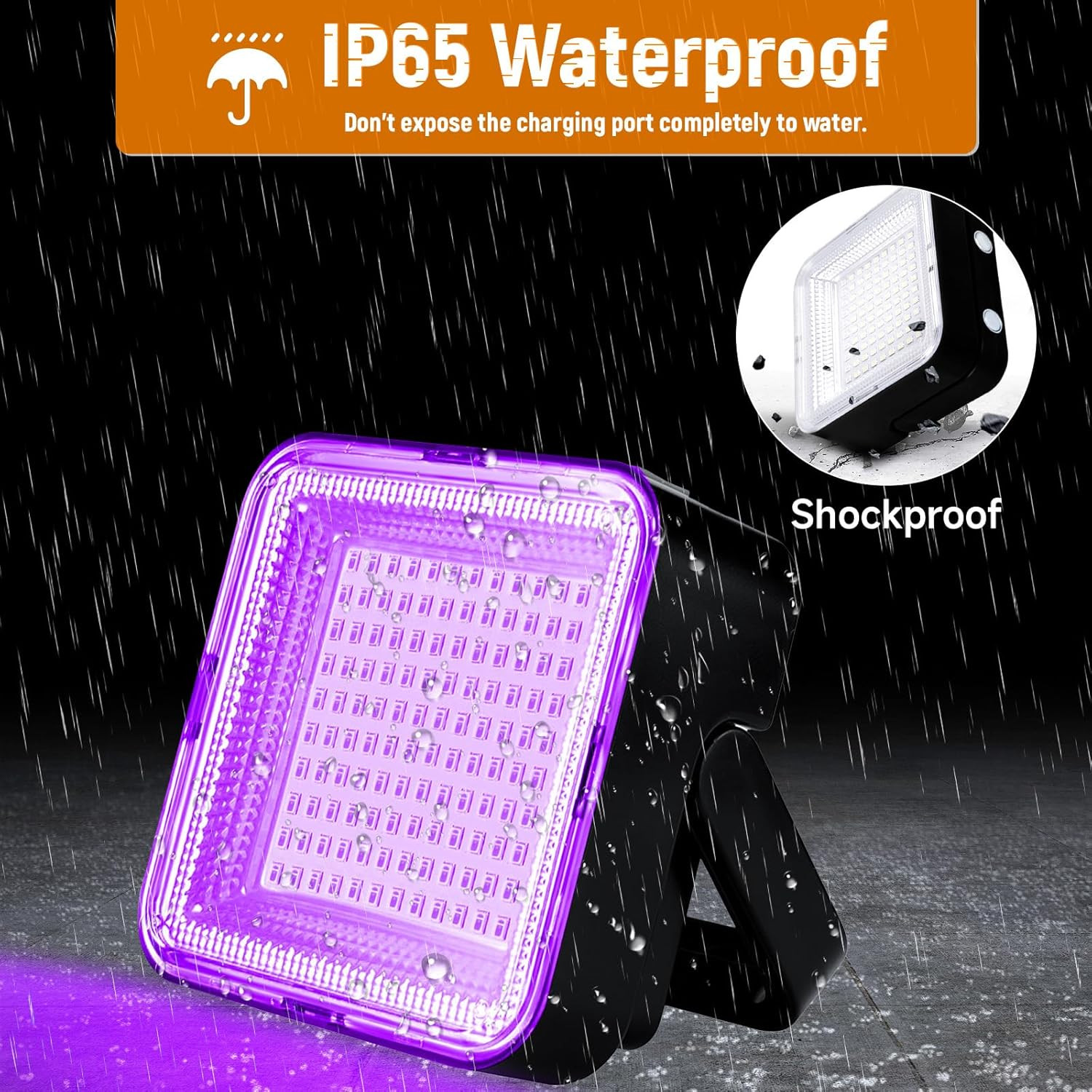 Rechargeable 5000Mah LED Black Light, 120 UV Led, IP65 Waterproof & Magnetic, Lo