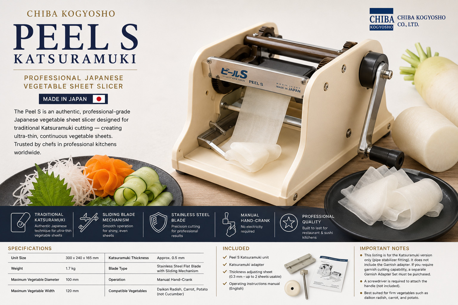 Chiba Kogyosho Peel S Katsuramuki Vegetable Sheet Slicer Made in Japan CKT01