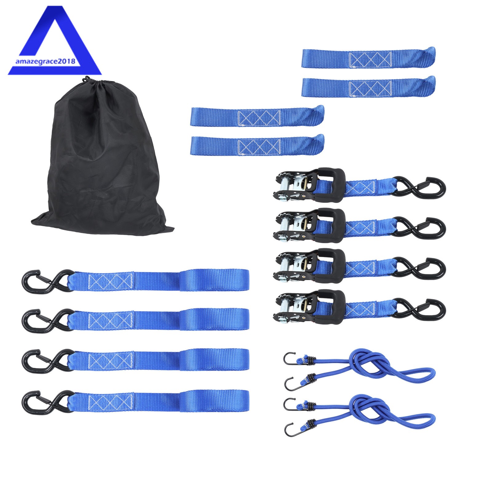 4 Pack 1.6″ × 15 Feet Heavy Duty Tie Downs 5208Lbs Ratchet Straps W/ S Hook Blue