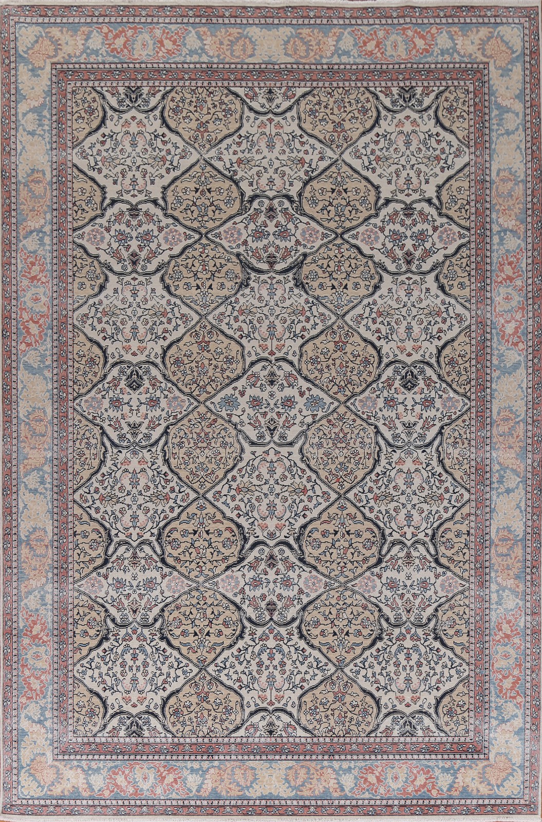 Hand-Knotted Turkish Wool Rug 9×12 Geometric Traditional Style for Any Room