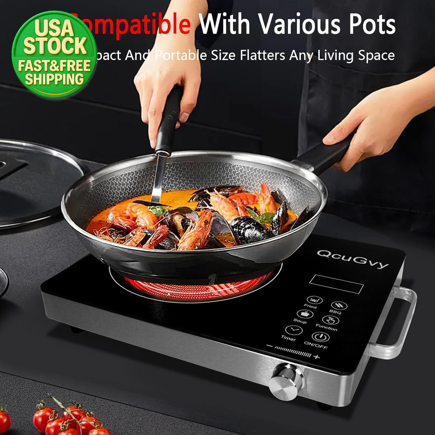 Portable Infrared Electric Burner 3500W Glass Hot Plate Cooktop Touch Control