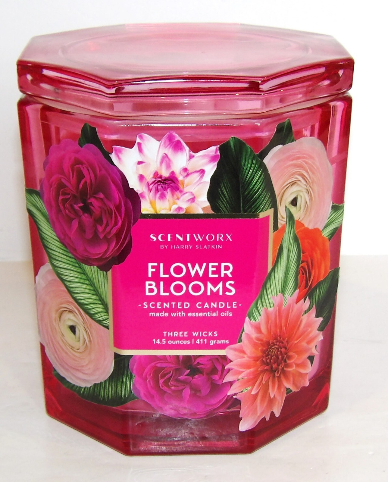 FABULOUS SCENTWORX HARRY SLATKIN FLOWER BLOOMS OCTAGON 3-WICK 14.5 OZ CANDLE