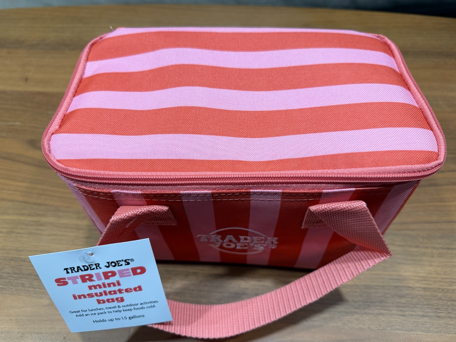 Trader Joe’s Mini Insulated Bag Striped Coral Pink Tote Summer 2026 New w/ Tags