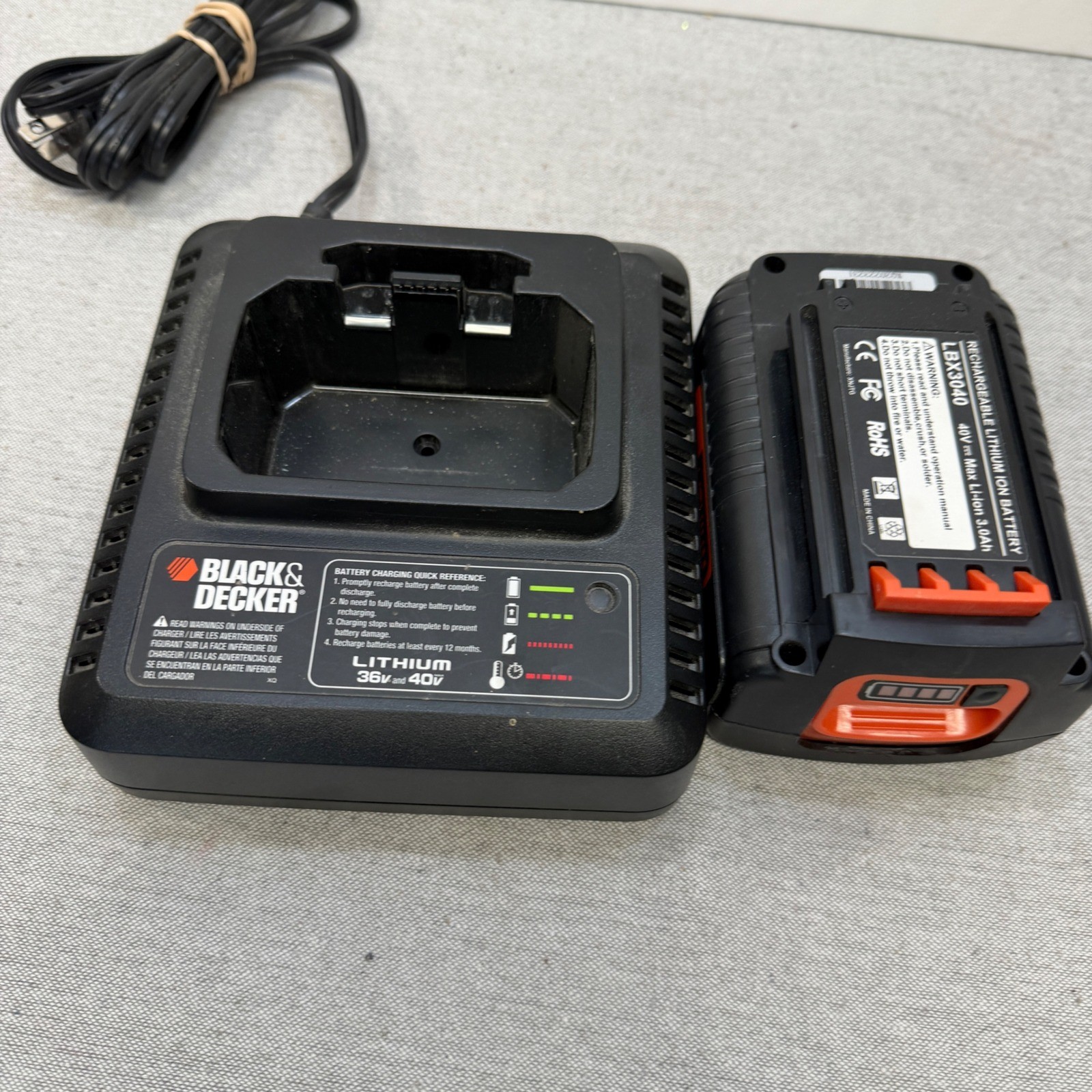 Black and Decker 40V Max Lithium Battery LBX2040 and LCS36 Type 2 Charger Set