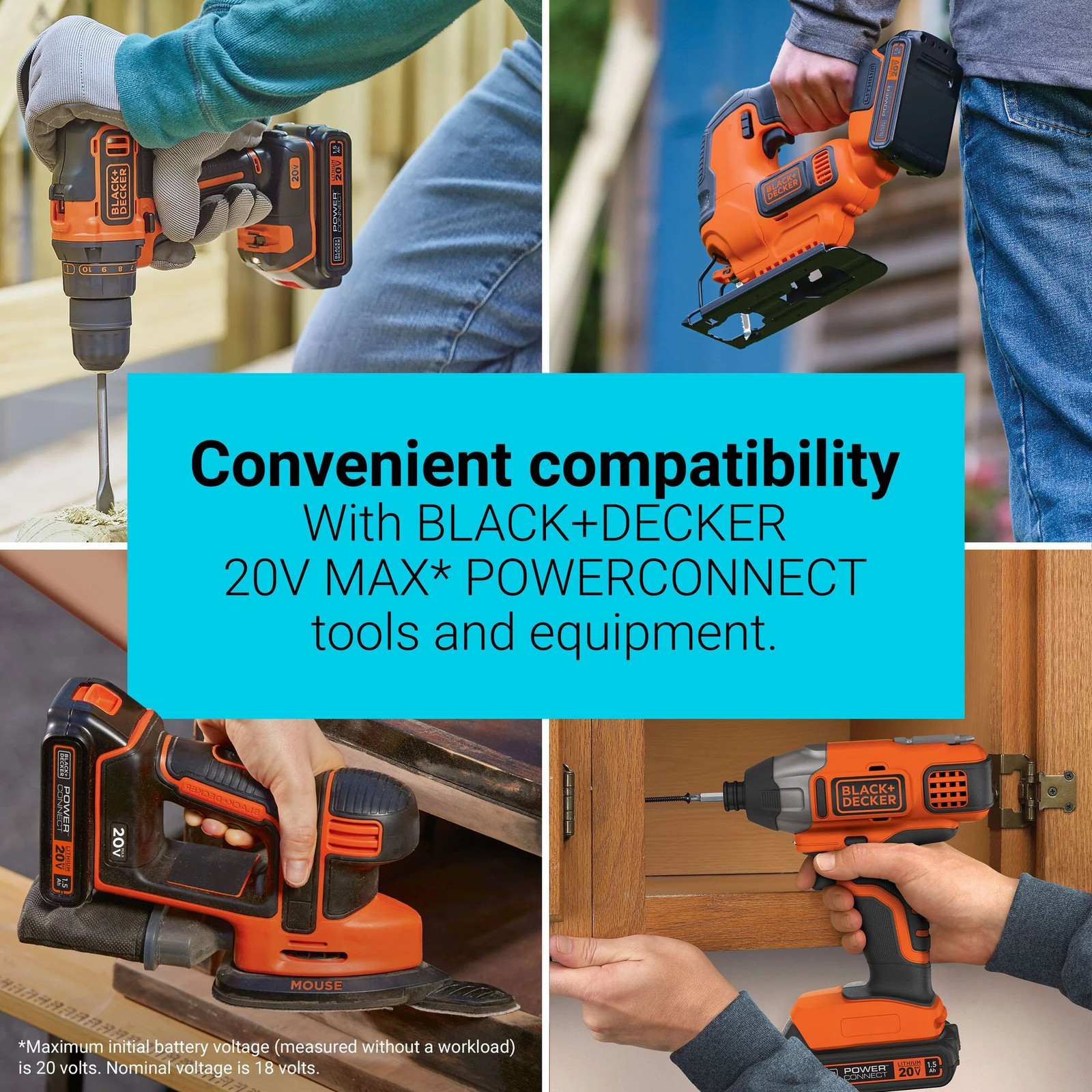 BLACK+DECKER 20V MAX* Powerconnect 1.5Ah Lithium Ion Battery + Charger -LBXR20CK
