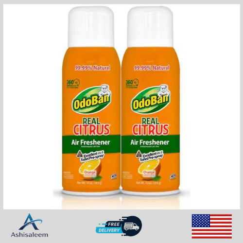 2-Pack OdoBan Real Citrus Orange Air Freshener 360 Continuous Spray, 10 Oz