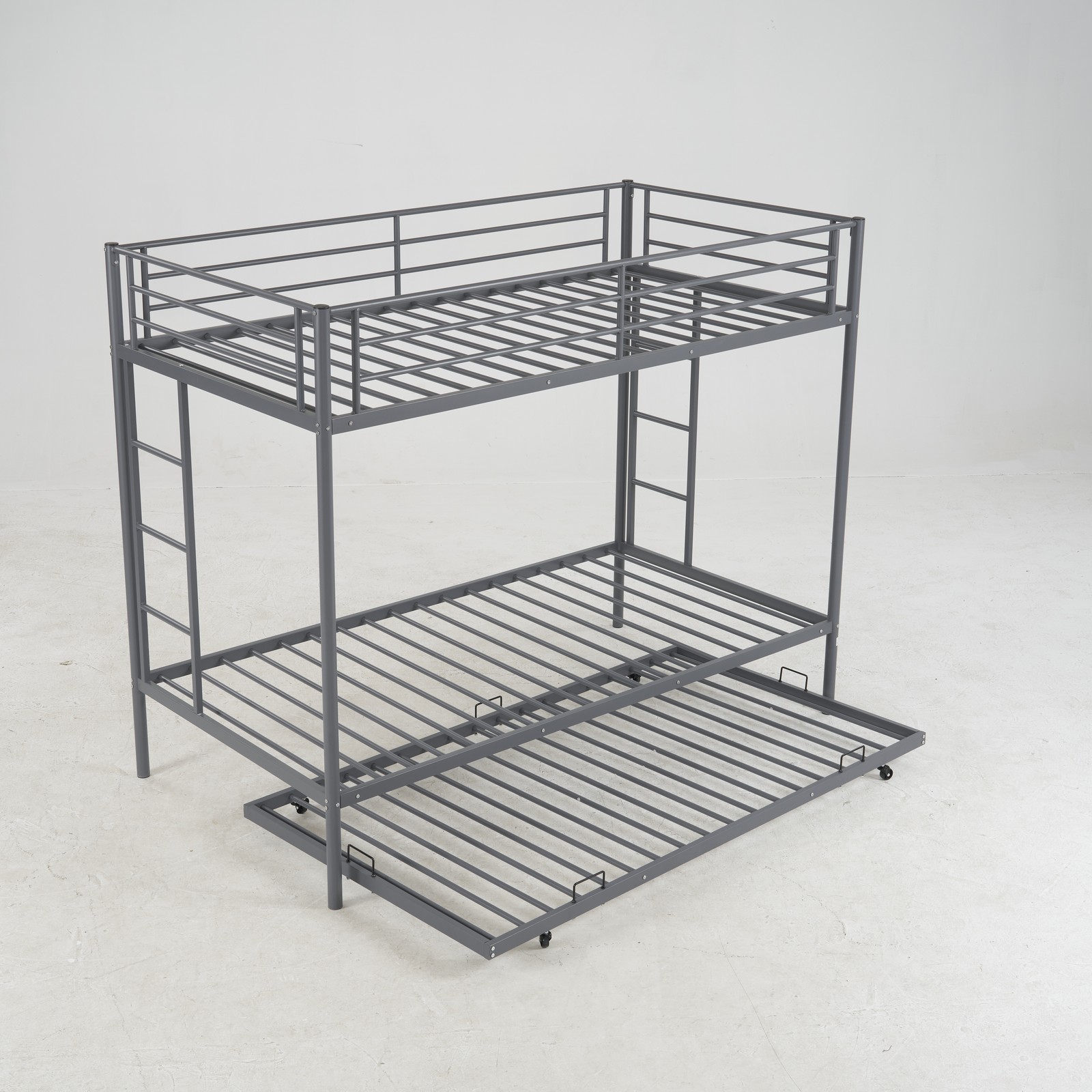 Twin Over Twin Bunk Bed with Trundle Triple Bunk Beds for Kids Teens Adults Room