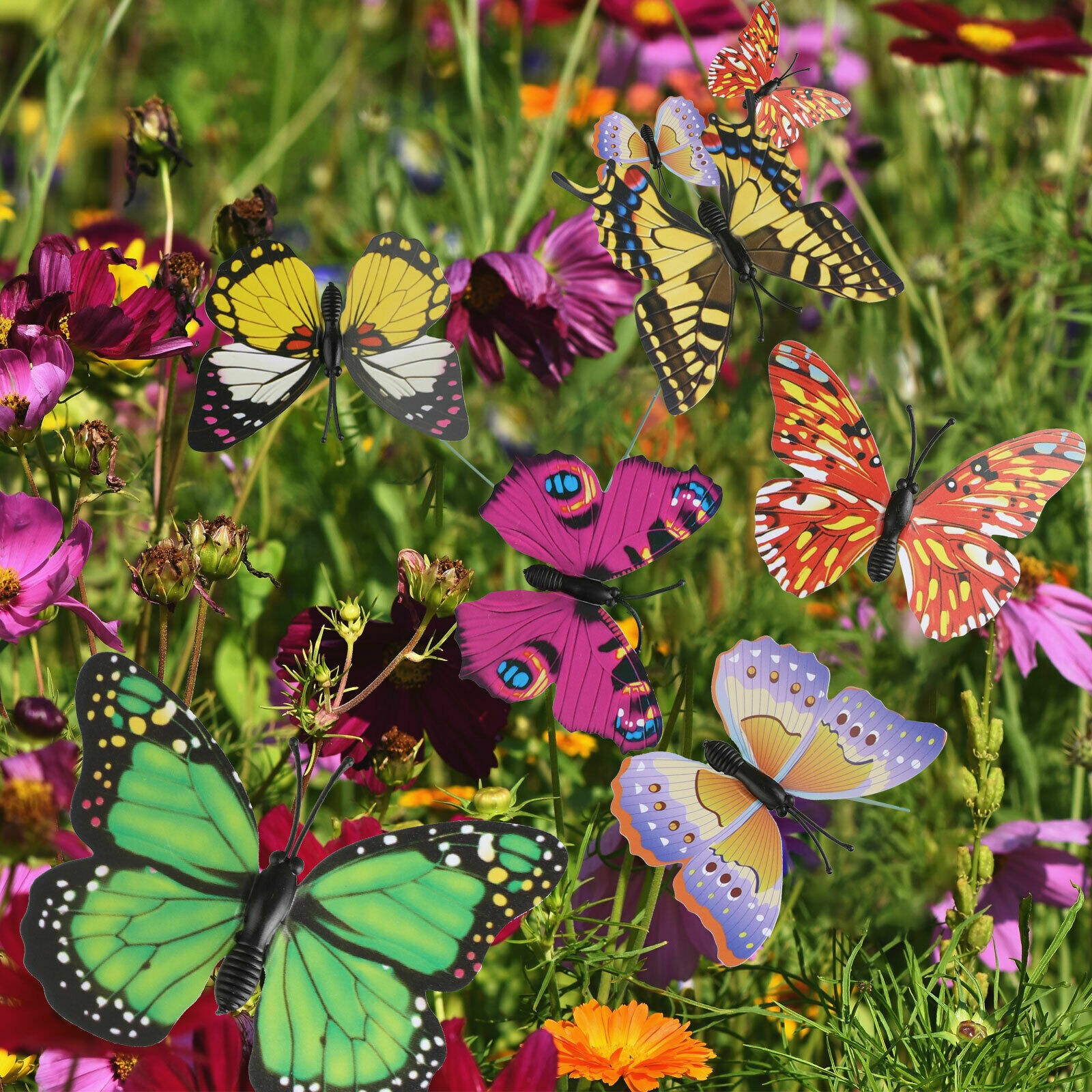 Butterfly Garden Decorations 9.8in Plastic Butterfly Stakes Ornaments Waterproof
