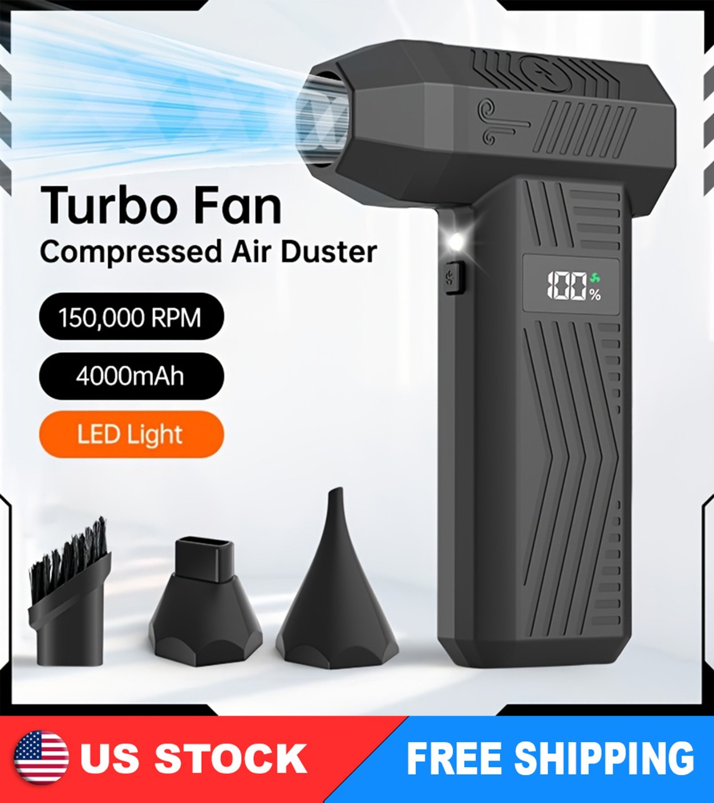 150000RPM Electric Air Duster Cordless Mini Jet Dry Blower Portable Turbo Fan