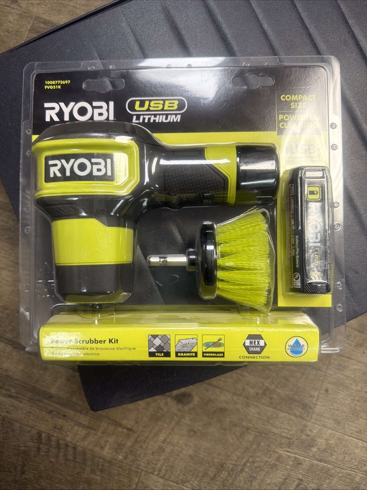 RYOBI FVG51K USB Lithium Compact Scrubber Kit w/ 2.0 Ah Battery & USB Cord *New*