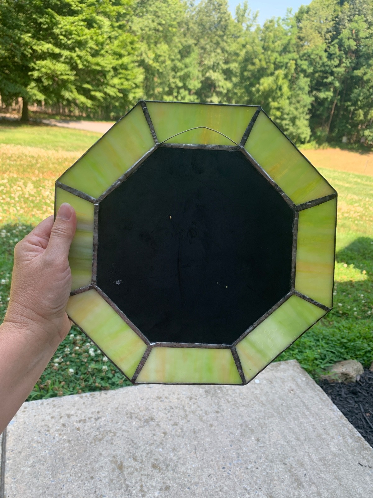 Octagon Green Stained Slag Glass Mirror Wallhanging