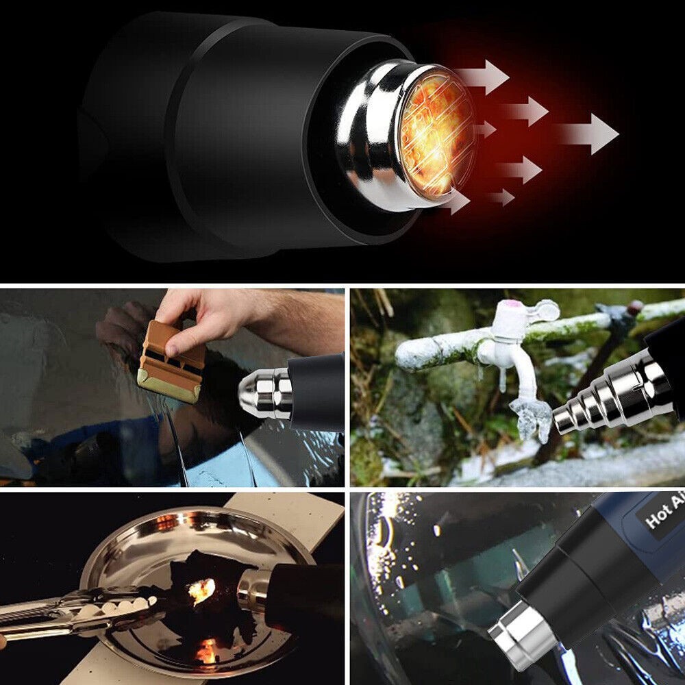 2500W Heat Gun Electric Hot Air Gun w/ Dual-Temperature LCD Show 4 Nozzles Tool