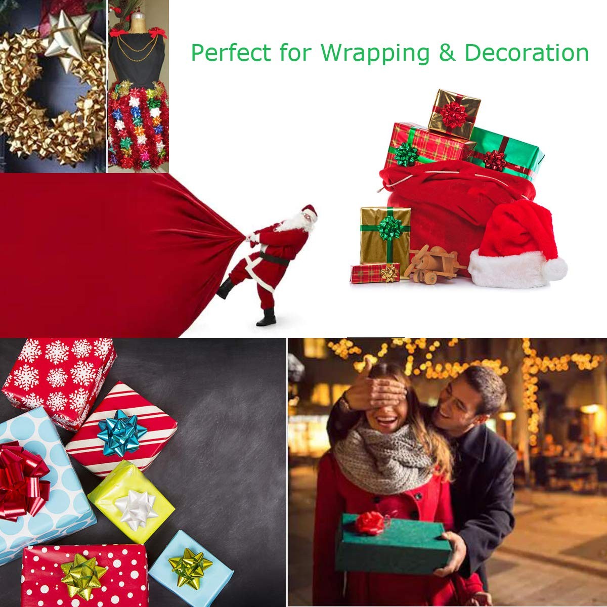240pcs Mini Gift Bow- 1″ Inch Metallic Star Bow Small Tiny Stick On Bows for