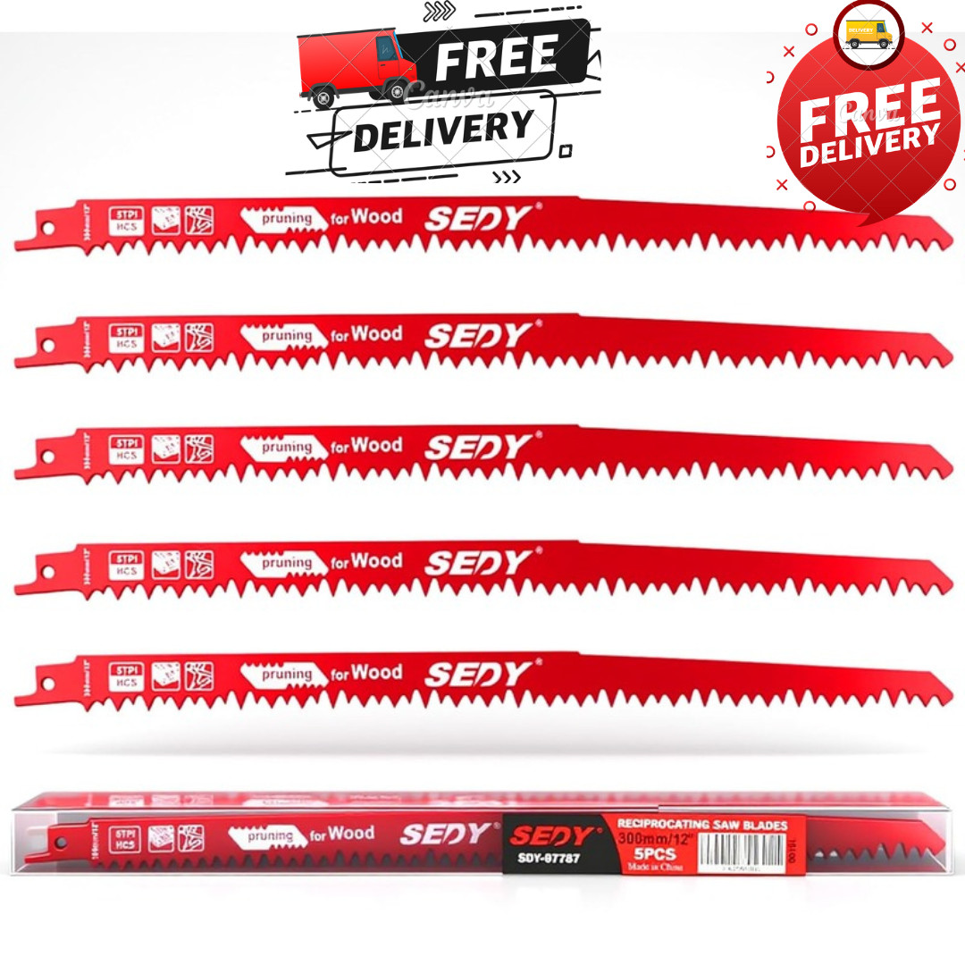 12-Inch Wood Pruning Reciprocating Saw Blades 5TPI for Tree Trimming (5 Pack)