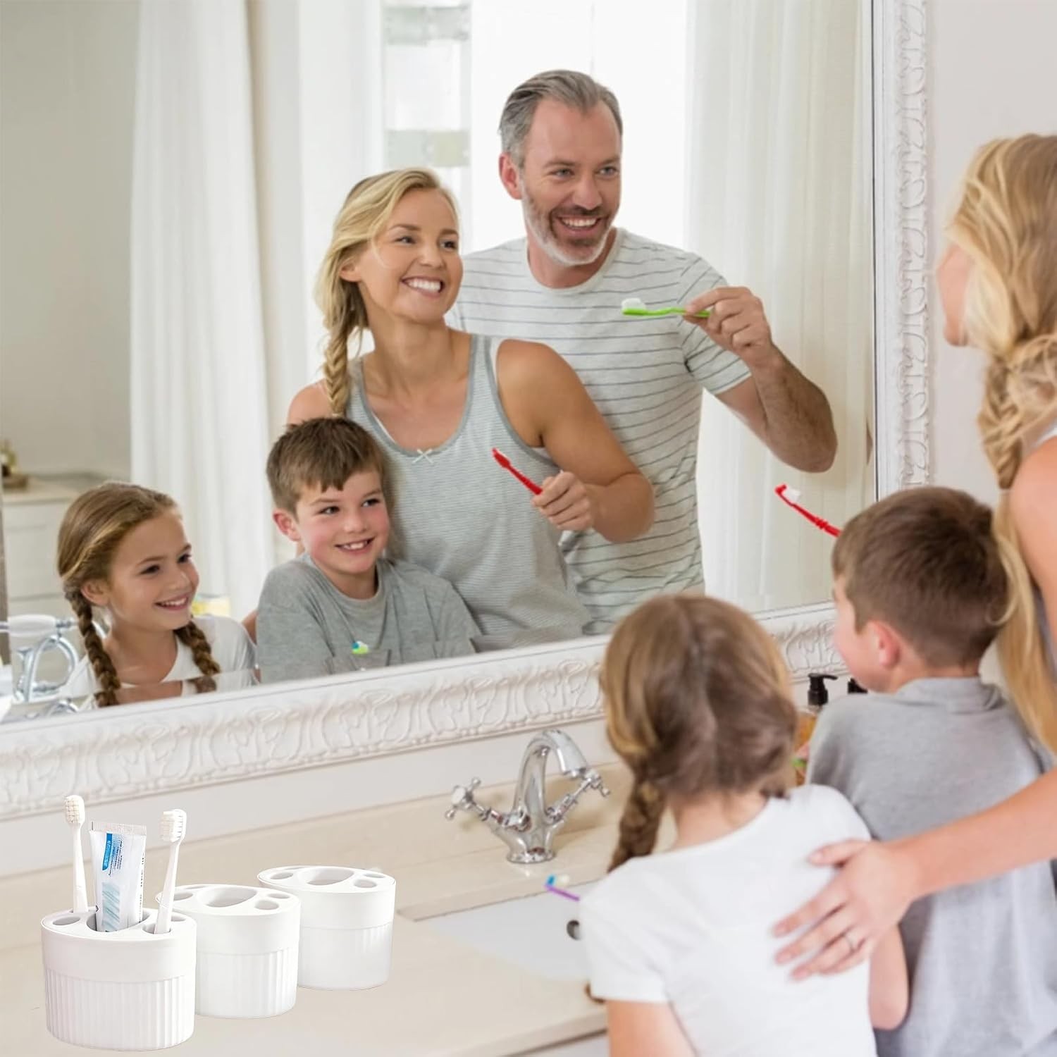 Toothbrush Holder Bathroom Toothpaste Stand Organizer Freestanding White