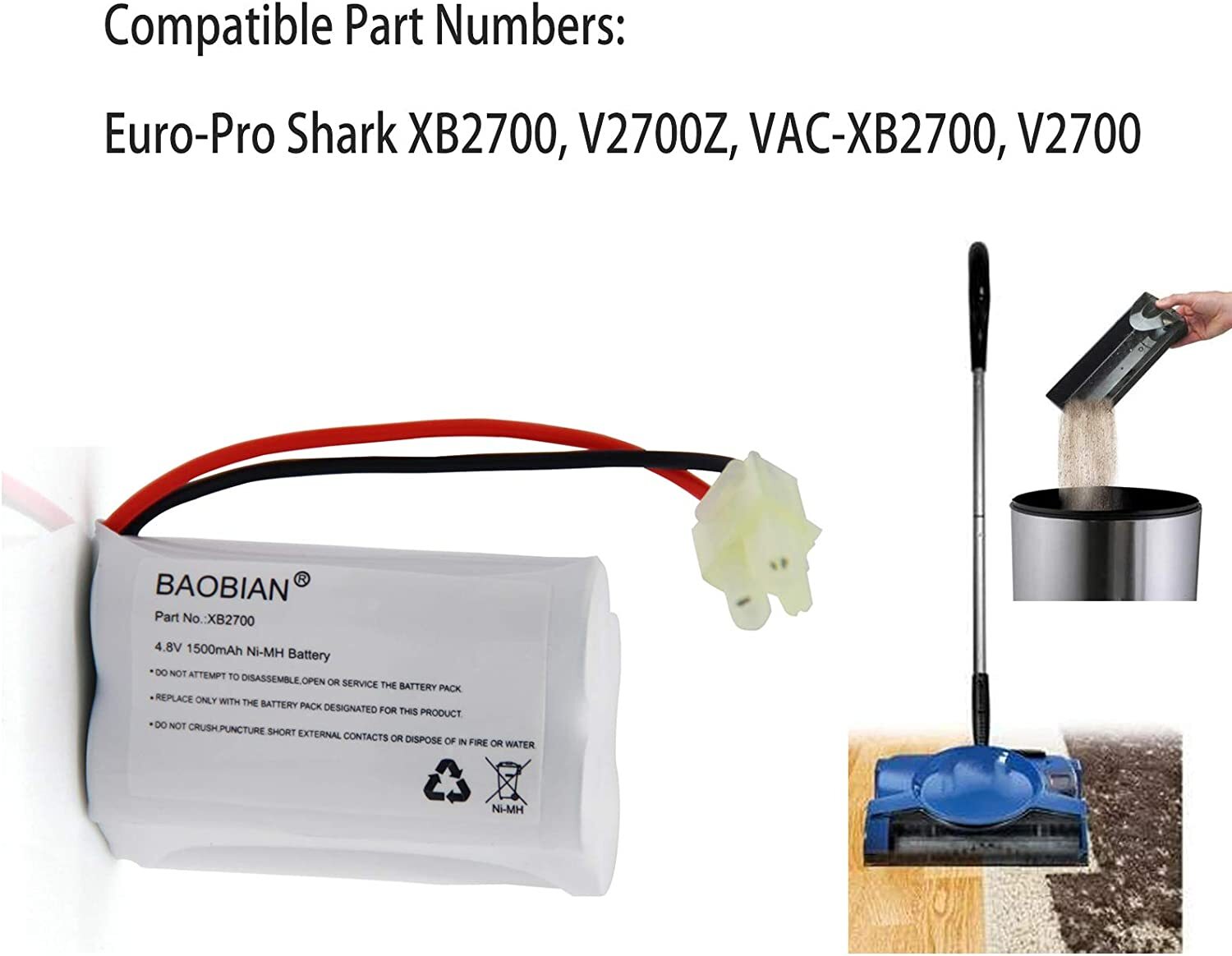 XB2700 Battery 1-Pack Replacement for Euro Pro Shark Vacuum Cleaner Sweeper New!