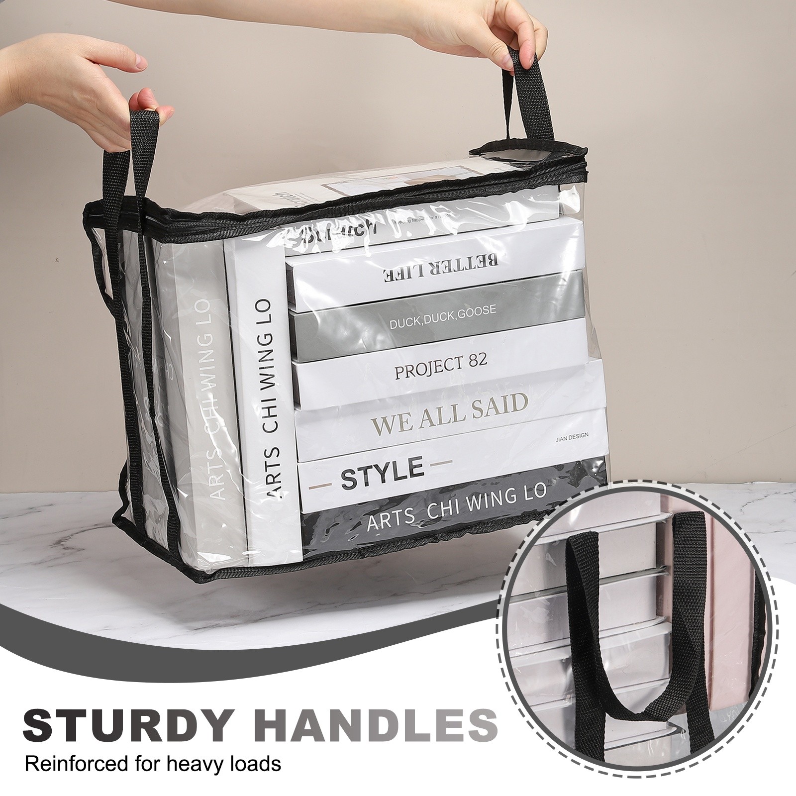 12.6×9.5×9.8in Clear Storage Bags, Plastic Storage Bags with Zipper,M, Black