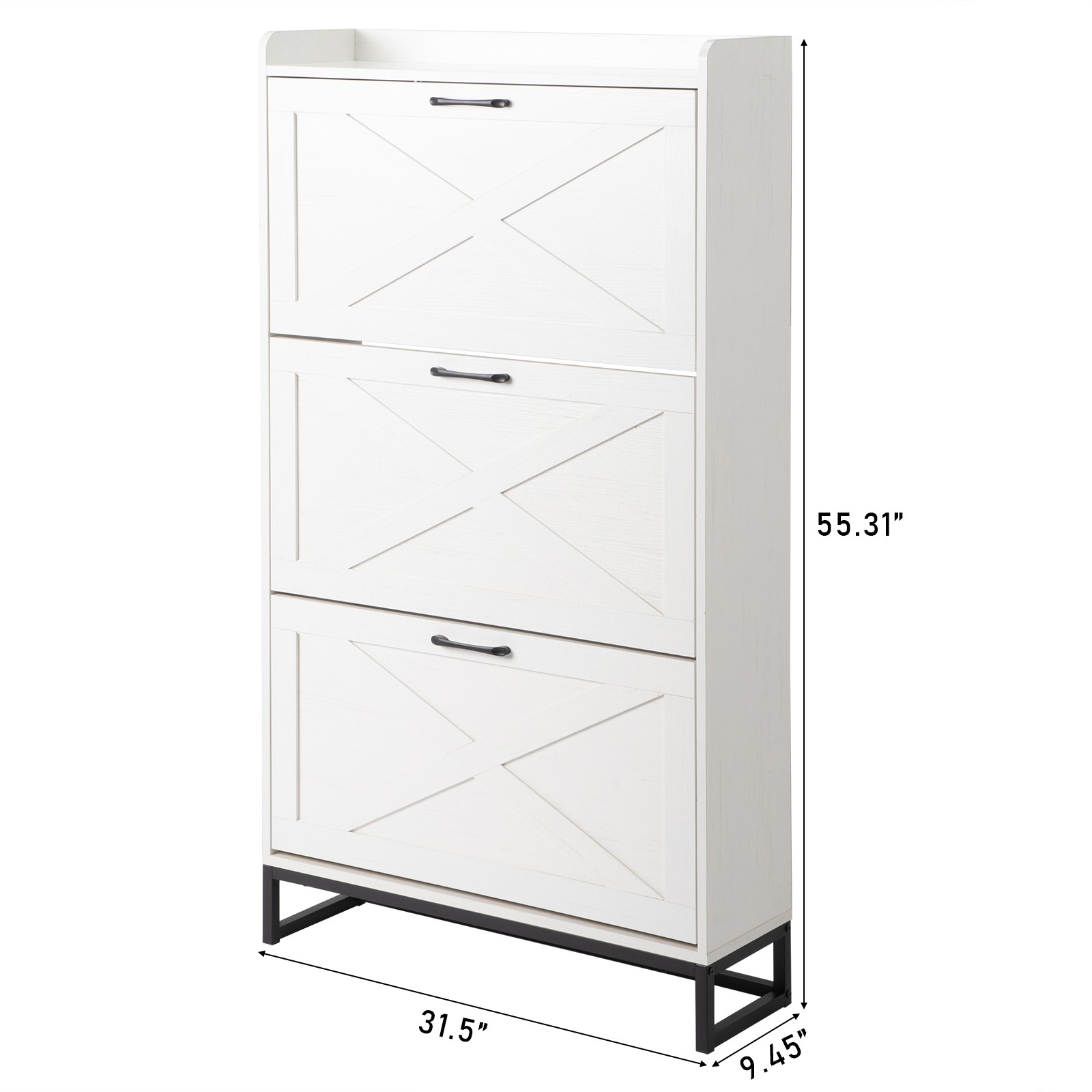 Barn Door Three-drawer Cabinet Shoe Cabinet Particleboard Distressed White