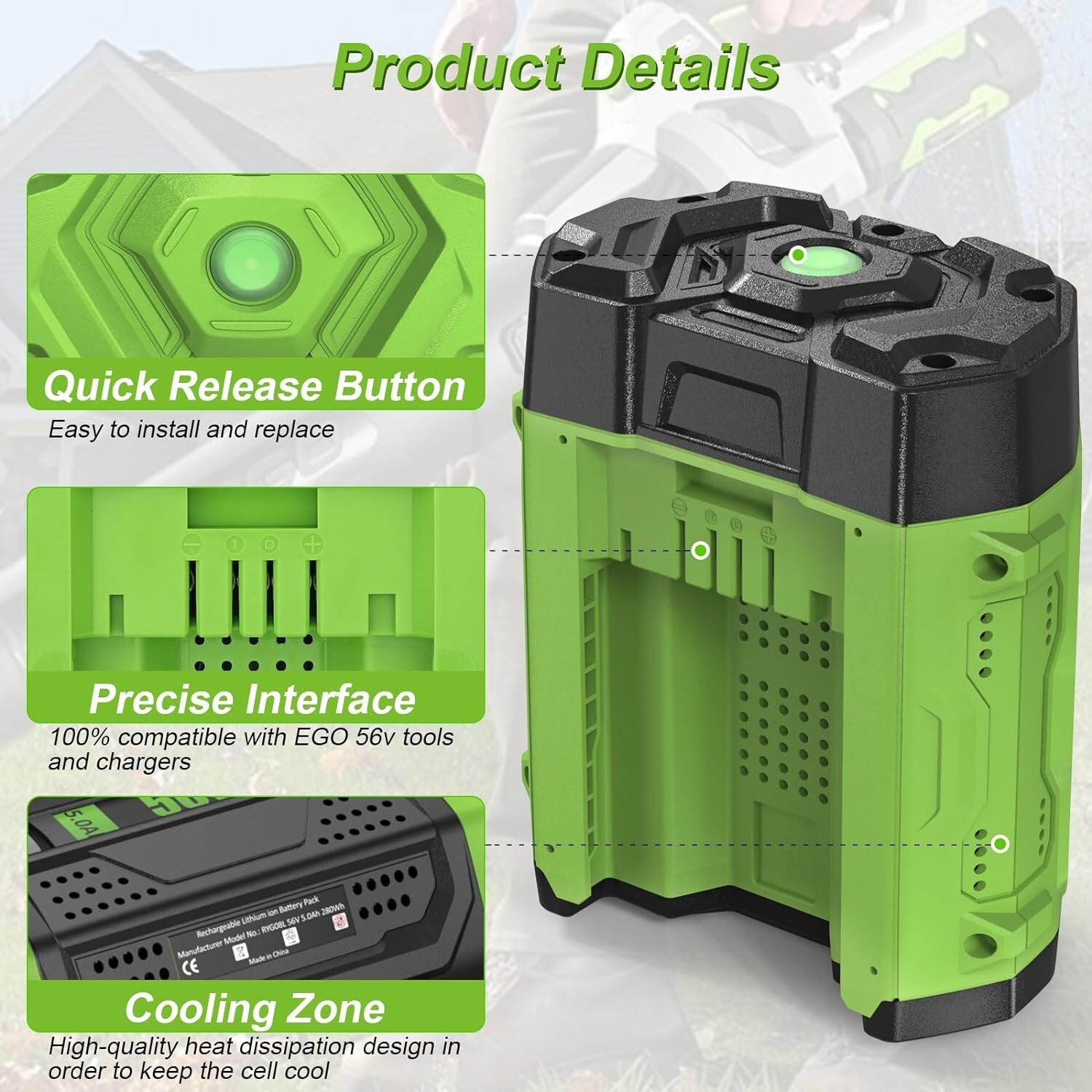 For EGO Power+ 56V 5Ah / 9.6Ah / 12Ah Lithium-ion Battery BA5600T BA2800T BA2240