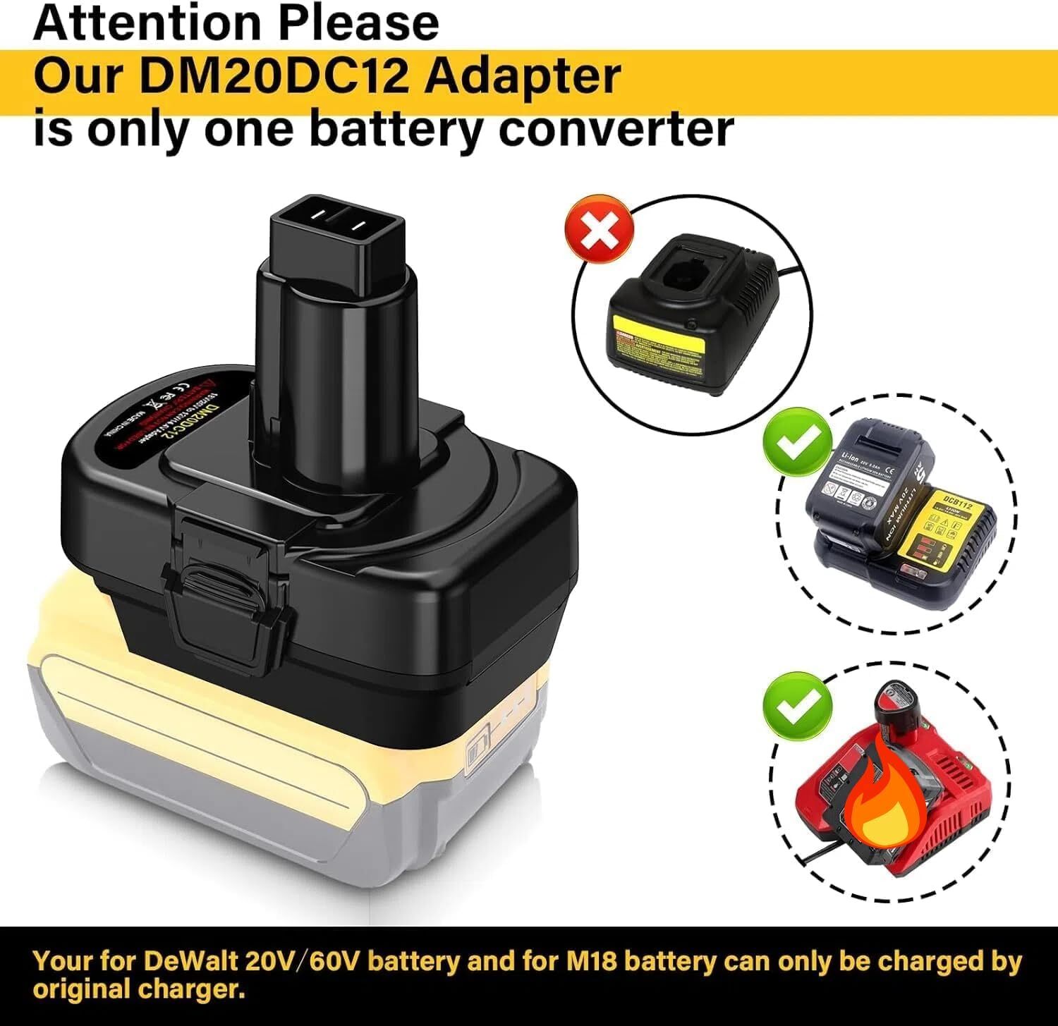 Battery Adapter for Dewalt 20V Battery Convert to for Dewalt 12V tool DM20DC12