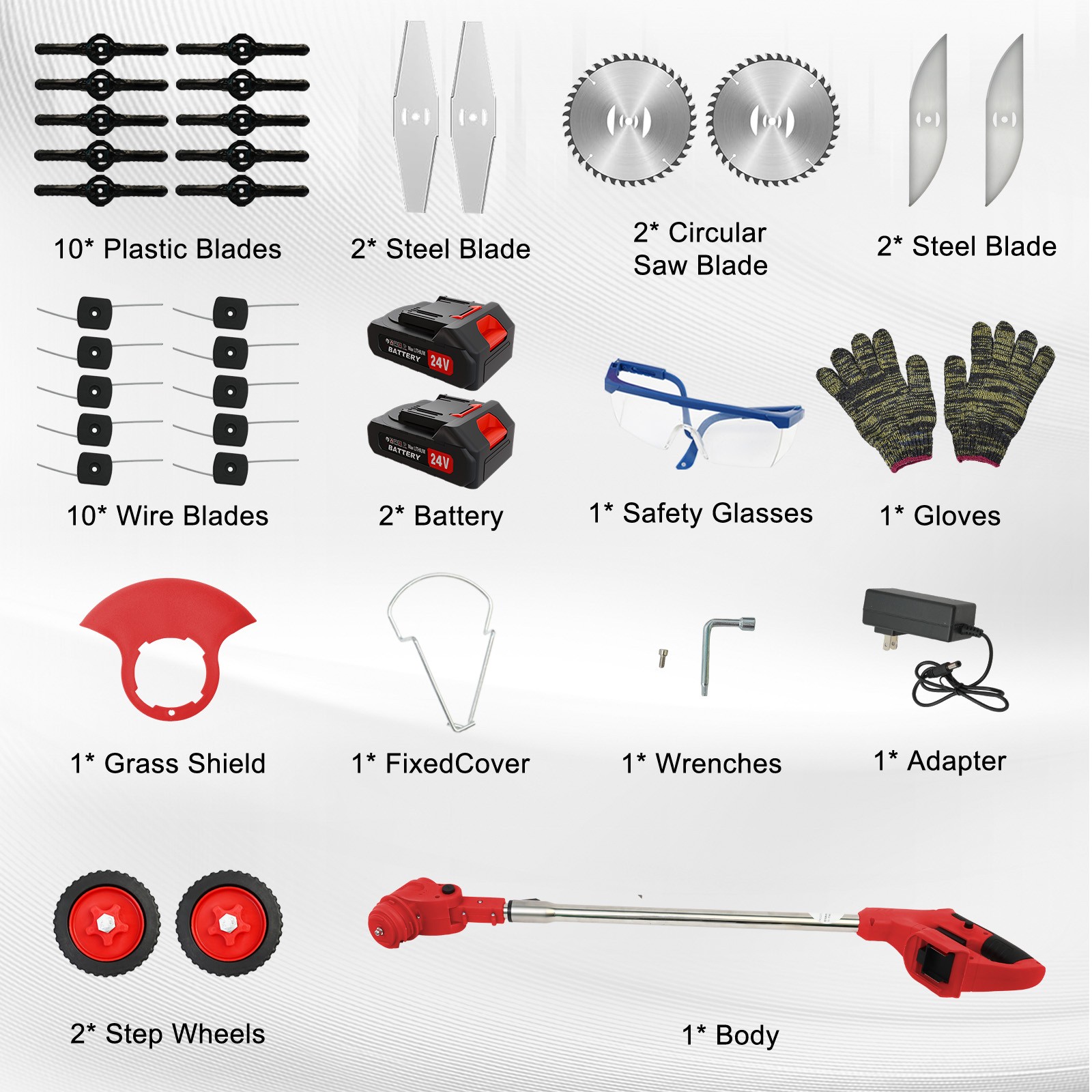 Red Electric Cordless Grass Trimmer Strimmer Garden Edger Cutter w/2 4.0 Battery