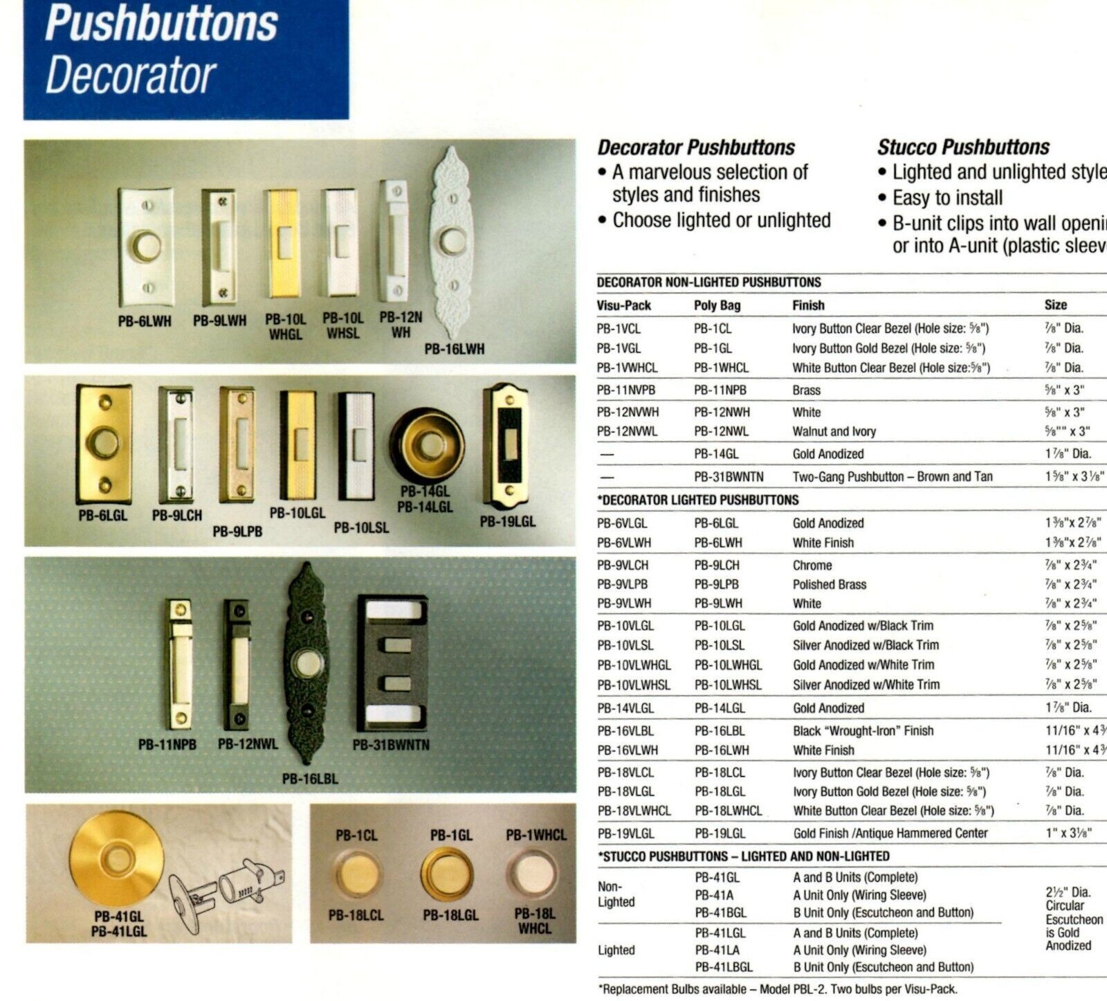 NuTone Push Button Lighted ECONOMY Pushbutton GOLD FINISH NEW PB-6L