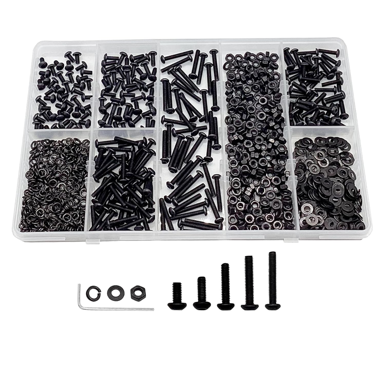 M2 M3 M4 M5 Hex Button Head Screws Bolts Nuts & Washers Assortment Kit(4-30mm)