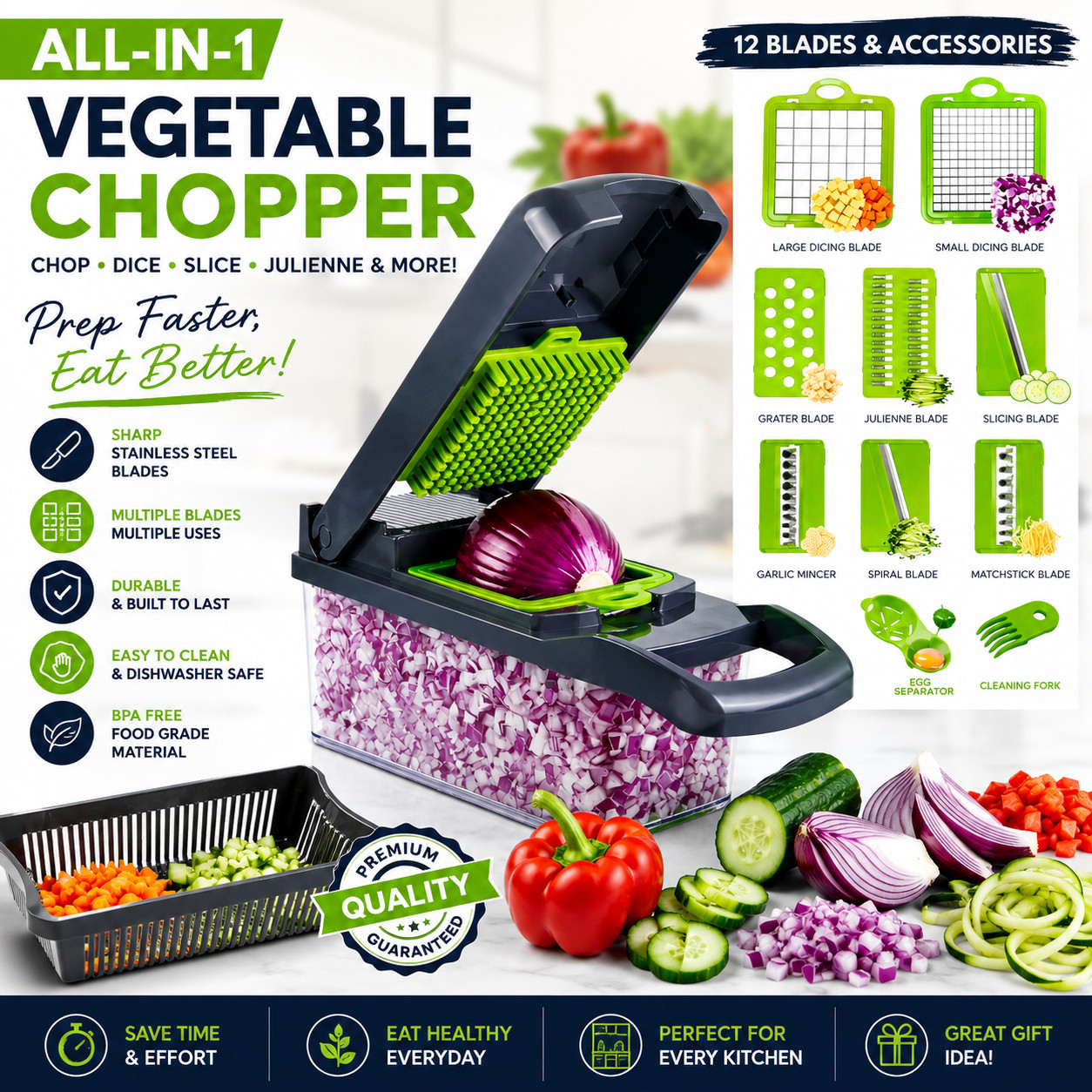 16 in 1 Vegetable Fruit Chopper Cutter Food Onion Veggie Dicer Slicer Kitchen US