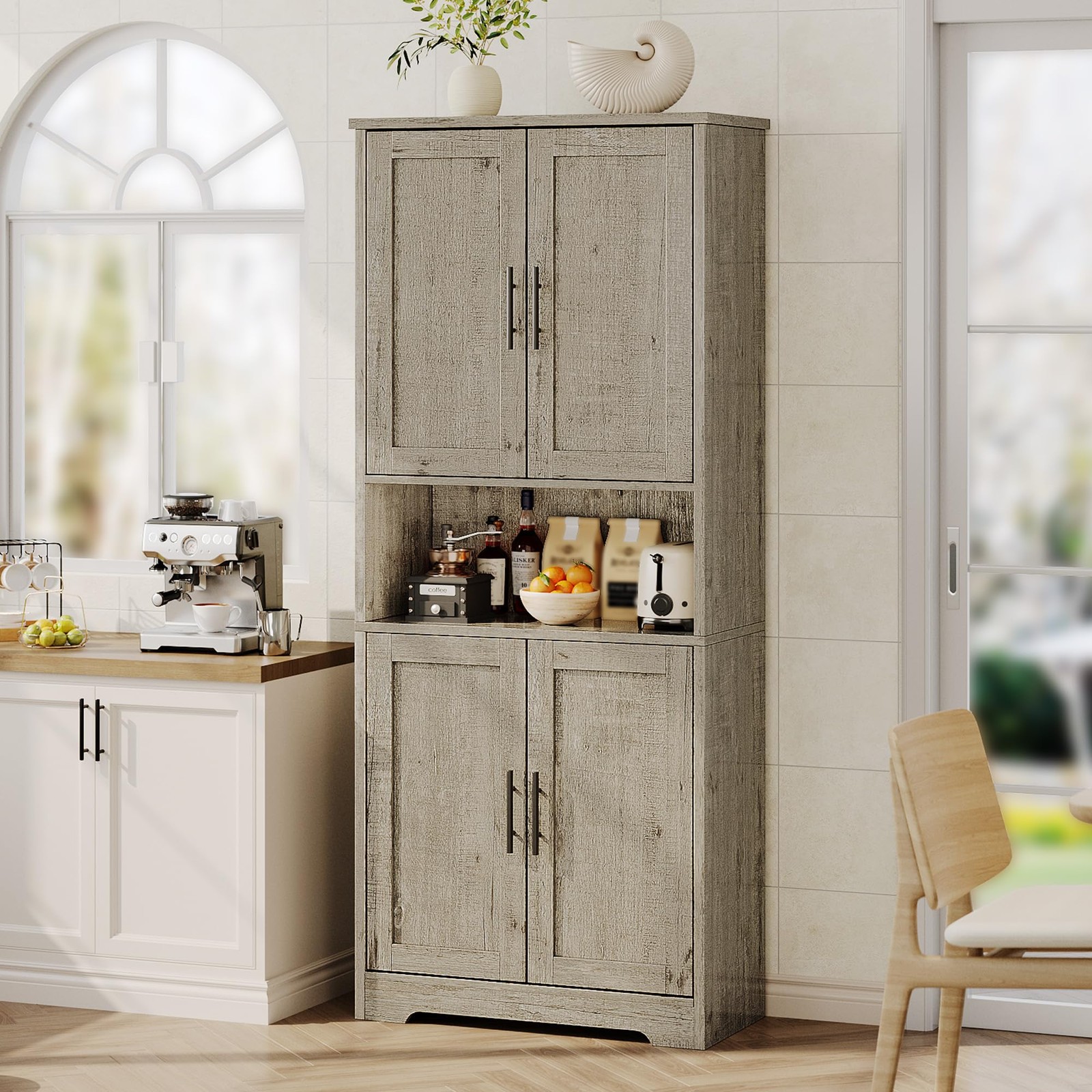 70” Tall Kitchen Pantry Cabinet Freestanding Storage Cabinet Adjustable Shelves