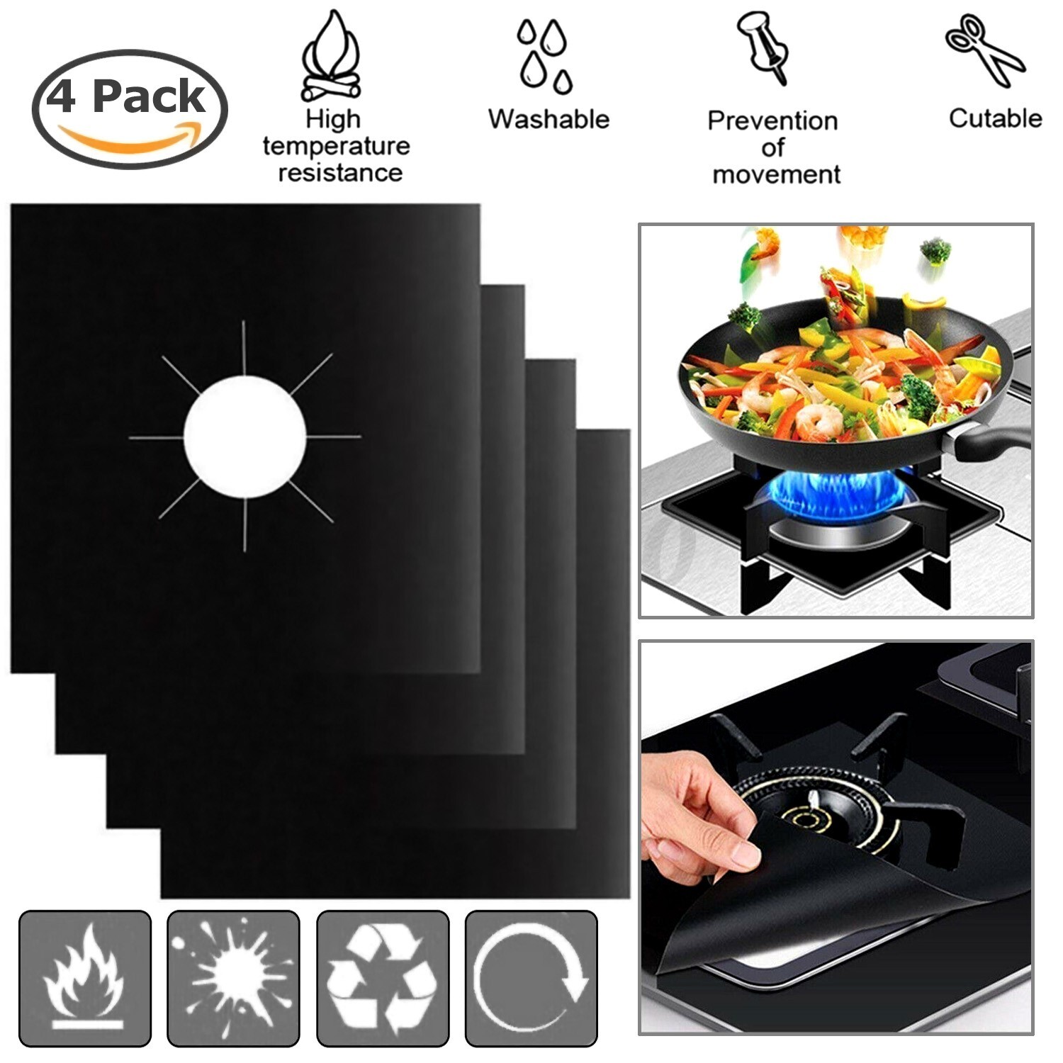 8 Reusable Non-Stick Gas Range Stove Top Burner Protectors – Easy Clean Liners