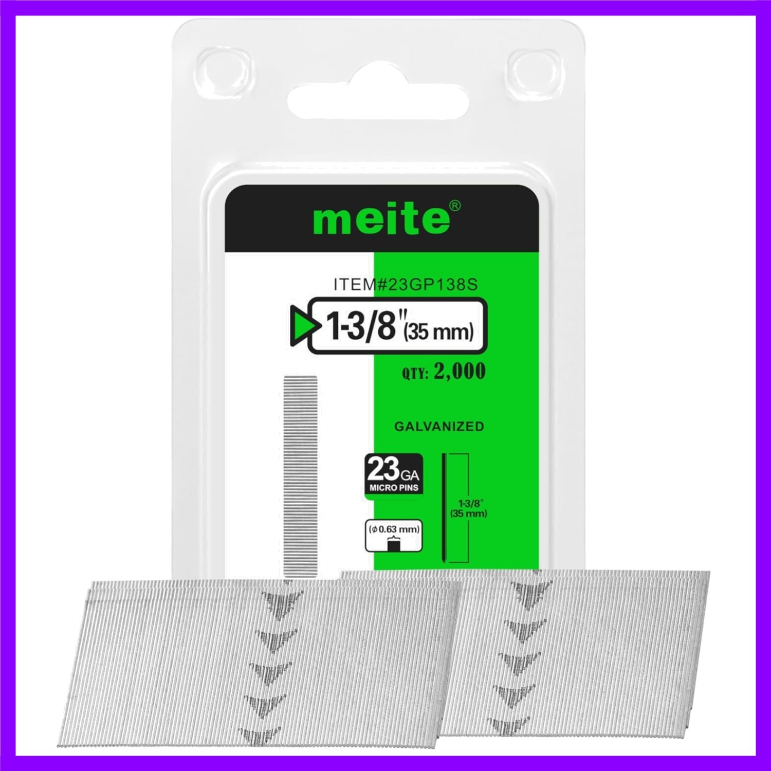 meite 23 Gauge Pin Nails, 1-3/8 Inch Micro Headless Pins – Galvanized 23GA Pins