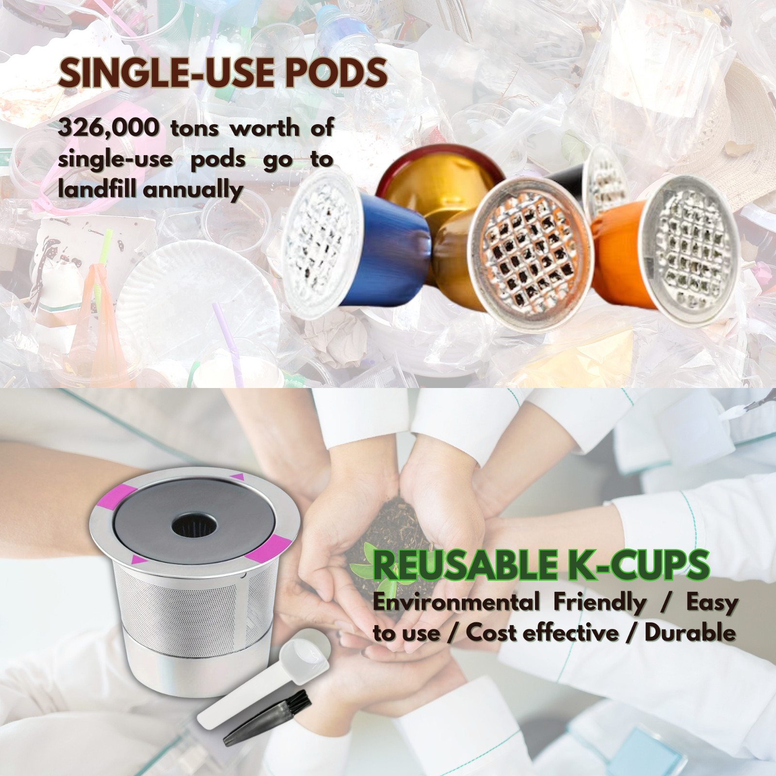 Reusable K Cup Pods 2 Pack – Stainless Steel Coffee Filter for Keurig 1.0 2.0
