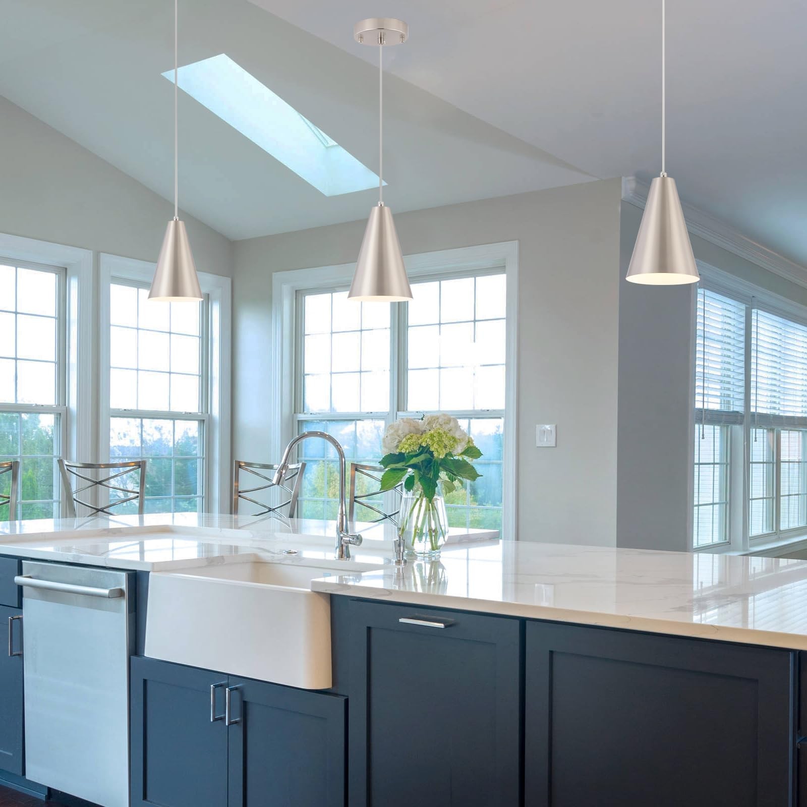 Brushed Nickel Pendant Lights Kitchen Island,Dining Room 3Pack
