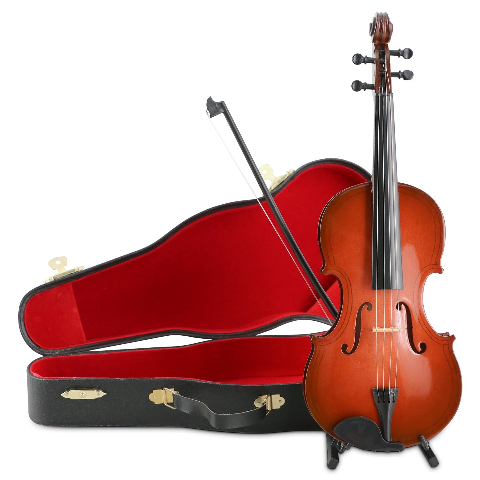 Miniature Violin Model, 9.8in Wooden Mini Violin with Stand, Black Leather Ca…