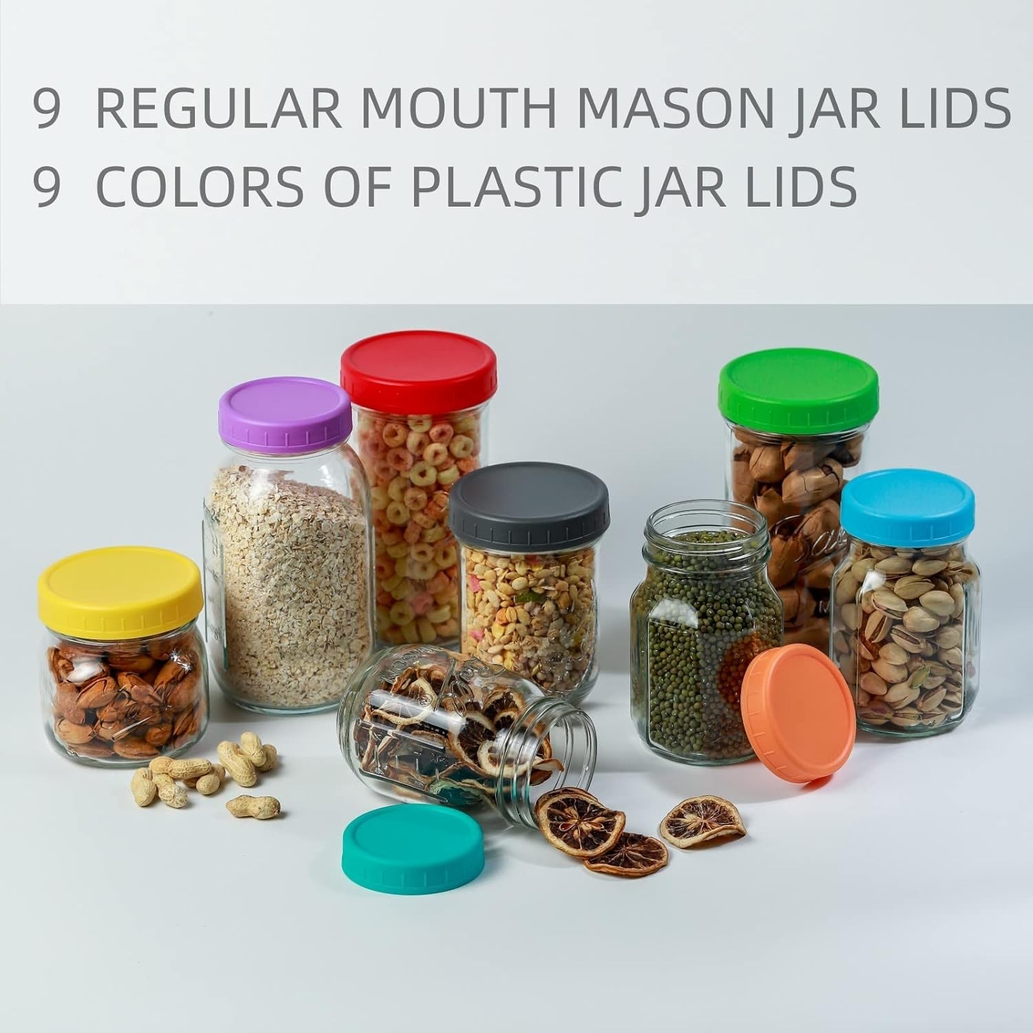 9Pcs Mason Jar Lids, Regular Mouth Plastic Mason Lids, Leak Proof Canning Lid