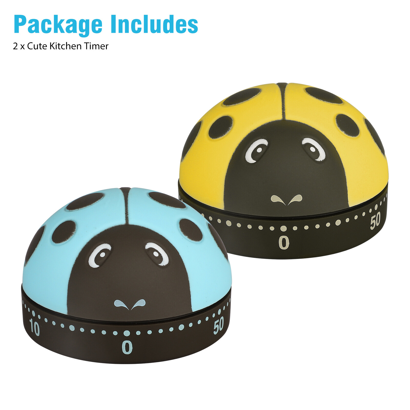 2 x Kitchen Cooking Timer Cute Cartoon Ladybug 60-Minute Analog Mechanical Alarm