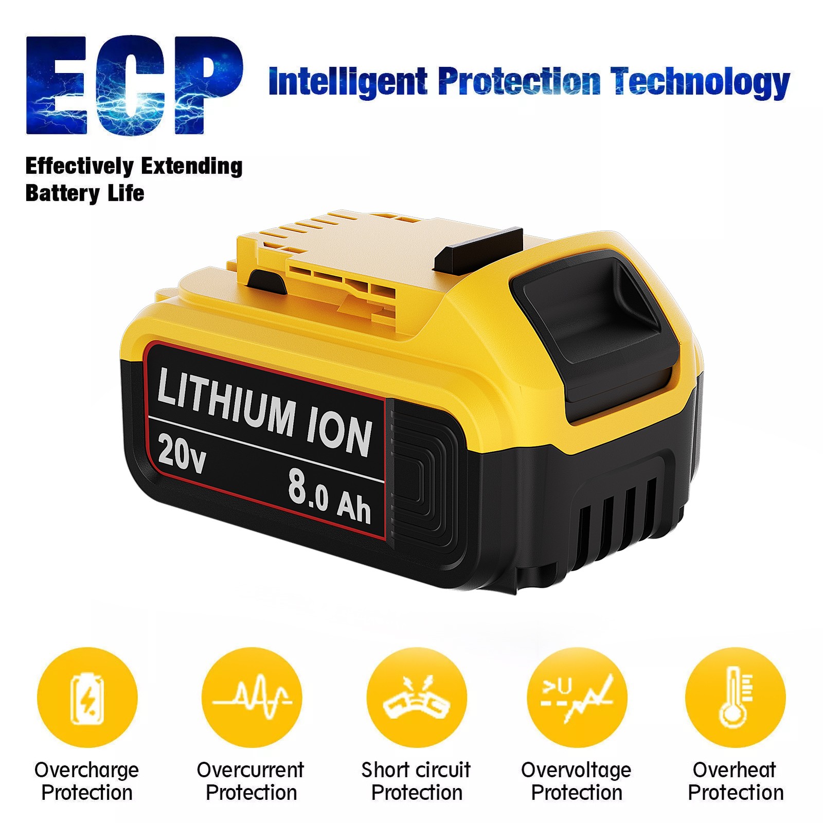 1/4PACK For DeWalt 20V 20 Volt Max 8.0AH Lithium Ion Battery DCB206-2 DCB205-2